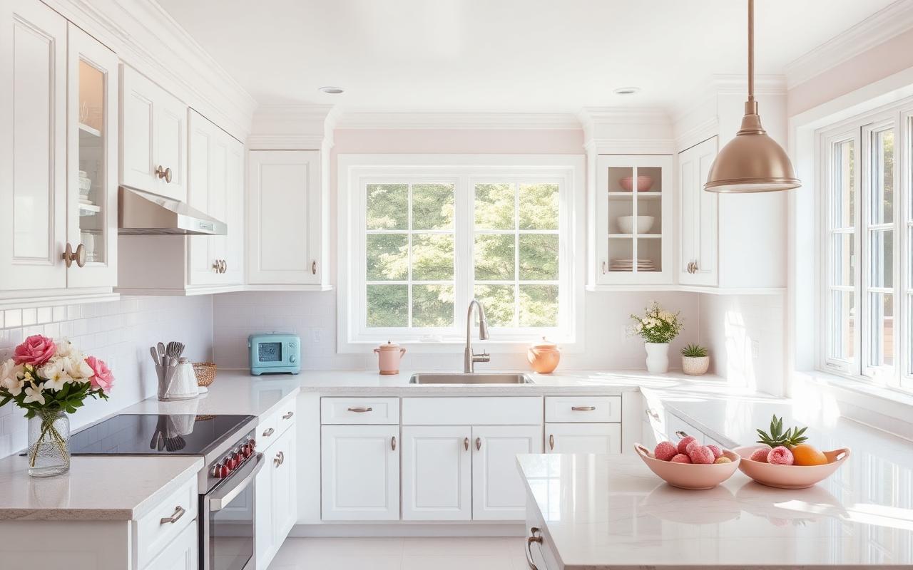 Sparkling clean white American kitchen